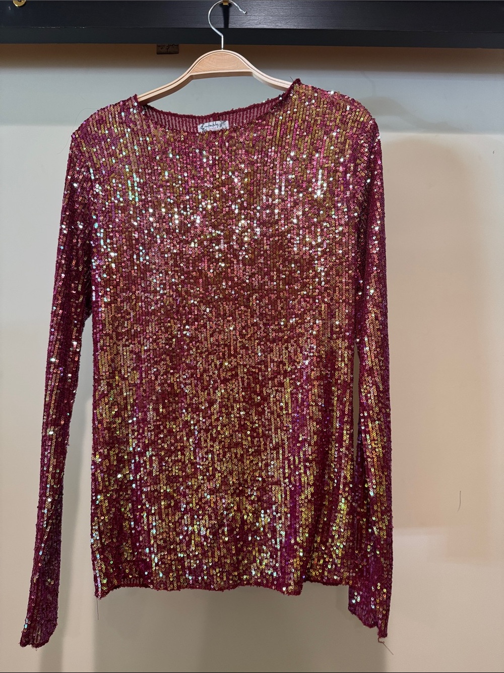 Free People Sequin Crewneck Sweater in Burgundy and Gold